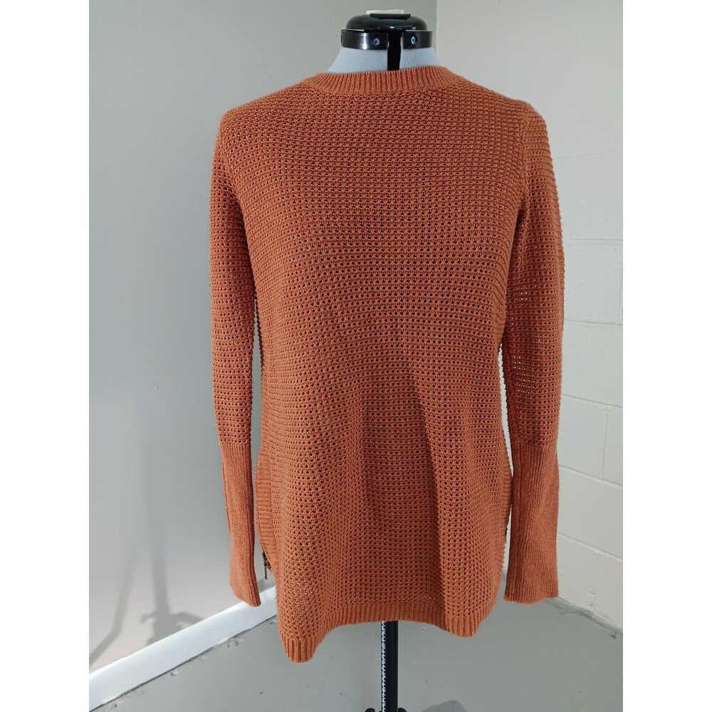 Dakini Womens Open Knit Long Sleeve Crew Neck Pullover Sweater Orange Size XS